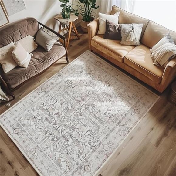 Washable Area Rug Low Pile Bedroom Rug Stain Resistant Vintage Rug Boho Area Rug - Picture 7 of 7